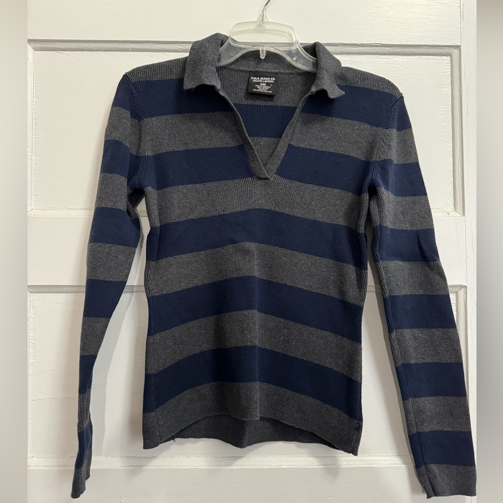 Women’s Polo Jeans Ralph Lauren Gray and Navy  Long Sleeve Sweater Size Large